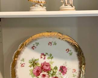 PORCELAIN FIGURINES, ANTIQUE HAND PAINTED PORCELAIN PLATE