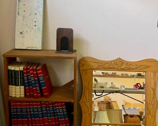 WORLD BOOK ENCYCLOPEDIAS, DECORATIVE OAK MIRROR