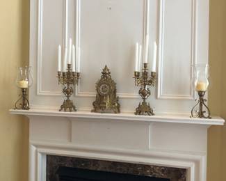 Brass Hurricanes, Baroque Style Clock and Candelabras 