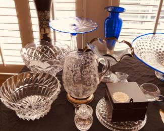 Waterford Crystal, Union Street Glass, Cambridge Glass Sterling Base Pitcher