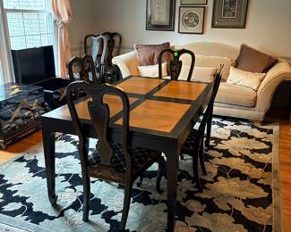 Baker dining room table with 3 extra leaves, Drexel Heritage dining room chairs