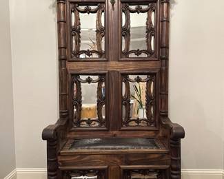 Hand carved and hand tooled mirrored hall tree $300