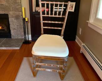 Pair Lucite Faux Bamboo Chairs Cushions