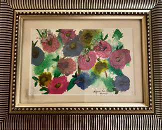 Framed watercolor flowers signed by Lynn Deguise 2008