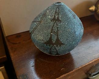Safi Pottery, Moroccan round turquoise and black.  Signed "Ralph Aragon" 