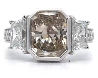 NEW! Oscar Friedman 3.26 Carat Natural Fancy Brown & White Diamond Ring in 18k White Gold