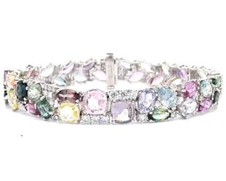 NEW! Oscar Friedman 40.39 Carat RARE UNHEATED NATURAL SAPPHIRE & Natural Diamond Bracelet in Platinum