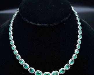 NEW! Oscar Friedman 30.77 Carat Emerald & Natural Diamond Halo Necklace in Platinum
