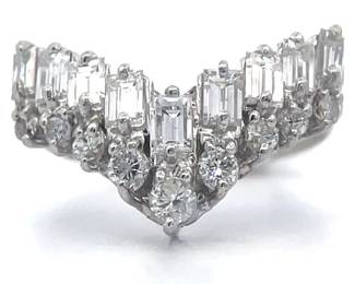 1.50 Carat Natural Diamond Double Row Chevron Ring in Platinum