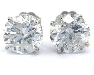 NEW! 4.19 Carat Natural Diamond Round Solitaire Stud Earrings in 14k White Gold