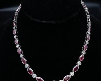 NEW! 31.50 Carat RARE Burmese Ruby & Diamond Necklace in Platinum