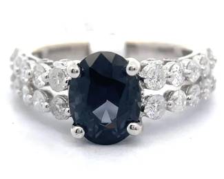 4.08 Carat Natural Spinel & Natural Diamond Ring in 14k White Gold