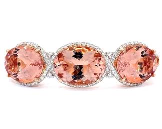 44.98 Carat Morganite & Natural Diamond Bangle Bracelet in 14k Two-Tone Gold