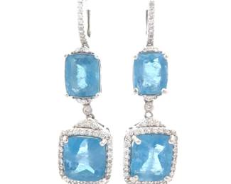 15.01 Carat Natural Aquamarine & Diamond Two-Stone Drop Earrings in Platinum