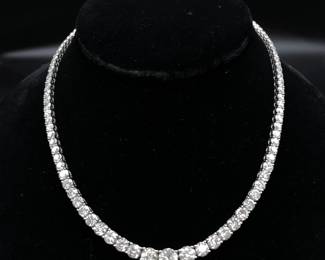 NEW! Oscar Friedman 27.69 Carat Natural Diamond Tennis Chain Necklace in Platinum
