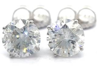 NEW! Classic 3.34 Carat Natural Diamond Solitaire Stud Earrings in 14k White Gold
