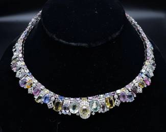 NEW! 138.00 Carat Oscar Friedman RARE UNHEATED NATURAL SAPPHIRE & Natural Diamond Luxury Necklace in Platinum