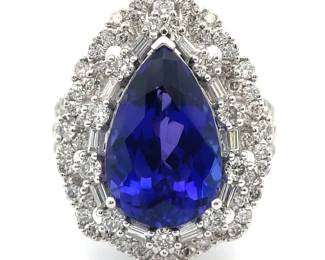 8.66 Carat Natural Tanzanite AAA Quality & Natural Diamond Halo Split Shank Ring in Platinum