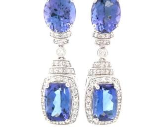 15.97 Carat Tanzanite & Natural Diamond Dangle Earrings in Platinum