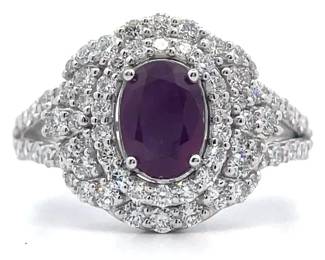 2.19 Carat Natural Unheated Kashmir Sapphire & Natural Diamond Ring in Platinum