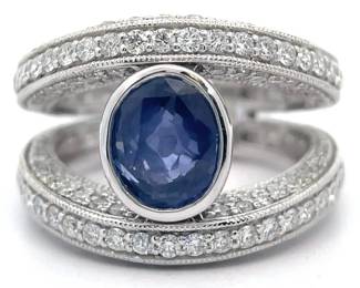 NEW! Alex Kaufmann 5.91 Carat EXTREMELY RARE UNHEATED SAPPHIRE & Natural Diamond Orbital Split Ring in Platinum