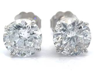 NEW! 3.03 Carat Natural Diamond Round Solitaire Stud Earrings in 14k White Gold