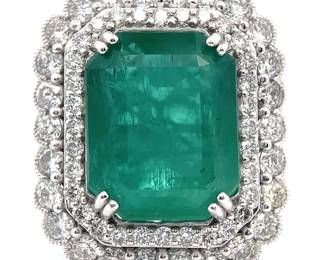 17.36 Carat Extremely Rare Zambian Emerald & Natural Diamond Ring in Platinum