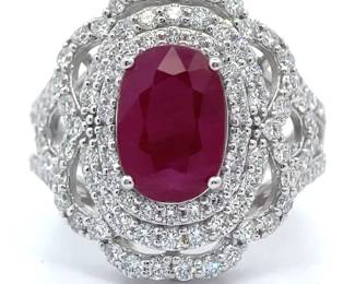 5.31 Carat RARE BURMESE RUBY & Pavé Natural Diamond Ring in Platinum