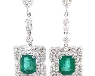 NEW! Oscar Friedman 14.68 Carat Emerald & Natural Diamond Earrings in Platinum