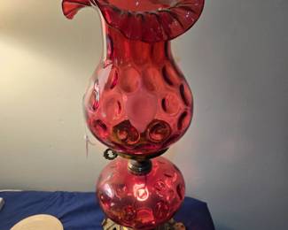 Cranberry Fenton Lamp
