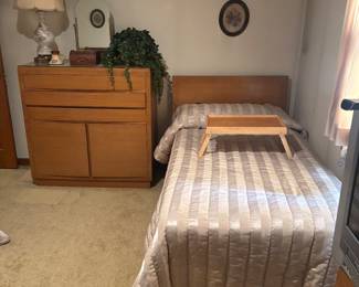 Mid century dresser matching twin beds, small table all by RWay