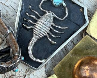 Close up of Scorpian And Turquoise Bolo tie..