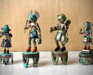 Four Sterling Silver  with Turquoise and other Semi precious Stones - all clothed w removable silver garments to reveal a anatomically correct male body in Sterling silver 