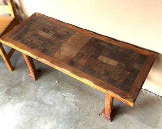 Parquet Mesquite Heavy wood vintage coffee table 