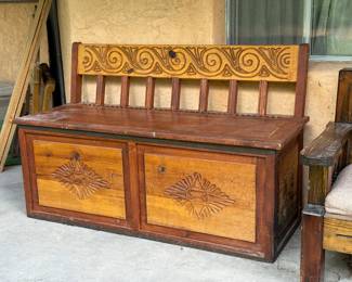 Vintage New Mexican Wood Storage Bench 