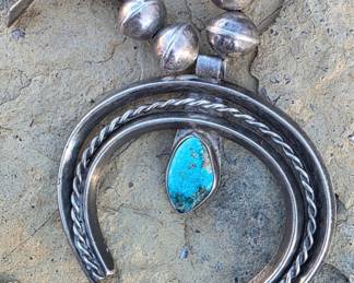 Turquoise Squash Blossom in Sterling Silver 