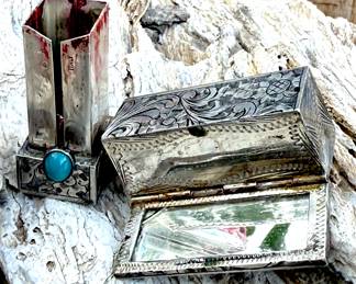 Vintage Mexican Sterling Silver Lipstick holder and compact 