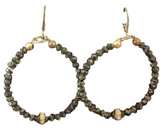 Black Gold Bead Hoop Earrings