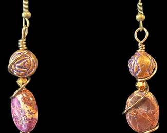 Lace Amethyst Bronze Tone Earrings