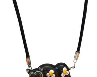 Leather Cord TriColor Bead Necklace