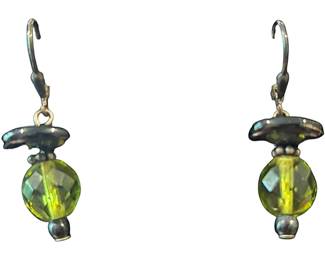 Green Black Bead Costume Earrings