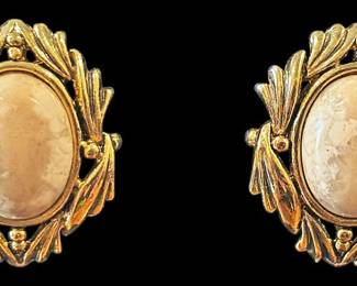 Beige Stone Gold Tone Earrings