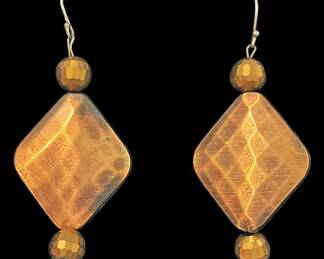 Copper Tone Diamond Costume Earrings