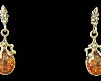 Silver Amber Teardrop Earrings