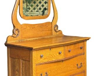 Solid Oak Serpentine Dresser with Mirror