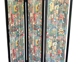 Three Panel Asian Fabric Screen