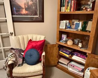 bookcase, side chair w/ottoman