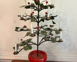 D17- $120. Antique Metal Holly Candelabra Christmas Tree (made in Italy). Measures 22" tall.