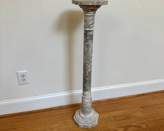 L48 - $400. Marble Column / Pedestal. Measures 7.5" wide x 37.5" tall. Top does lift off. Very MINOR chips on the top piece - nothing wrong noted on the rest.