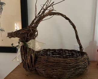 F27 - $12. Deer Twig/vine Homemade Basket. Measures 22.5" wide x 24.5" tall.